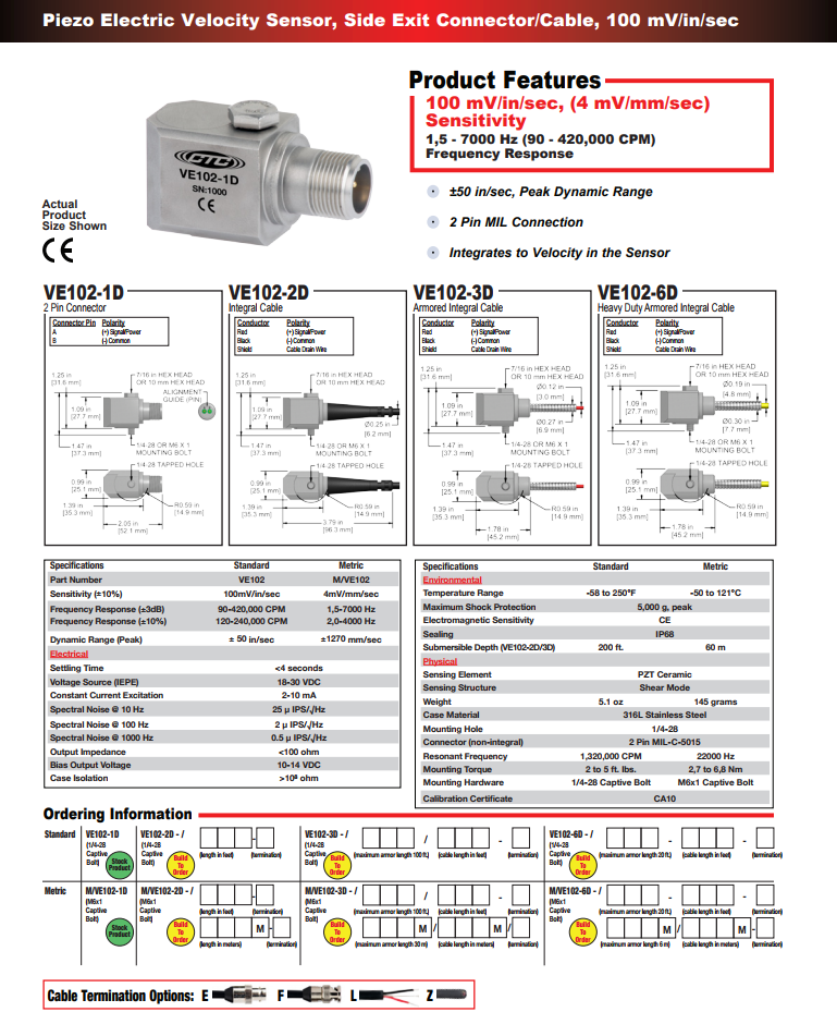  CTC壓電式速度振動傳感器VE102技術(shù)參數(shù)